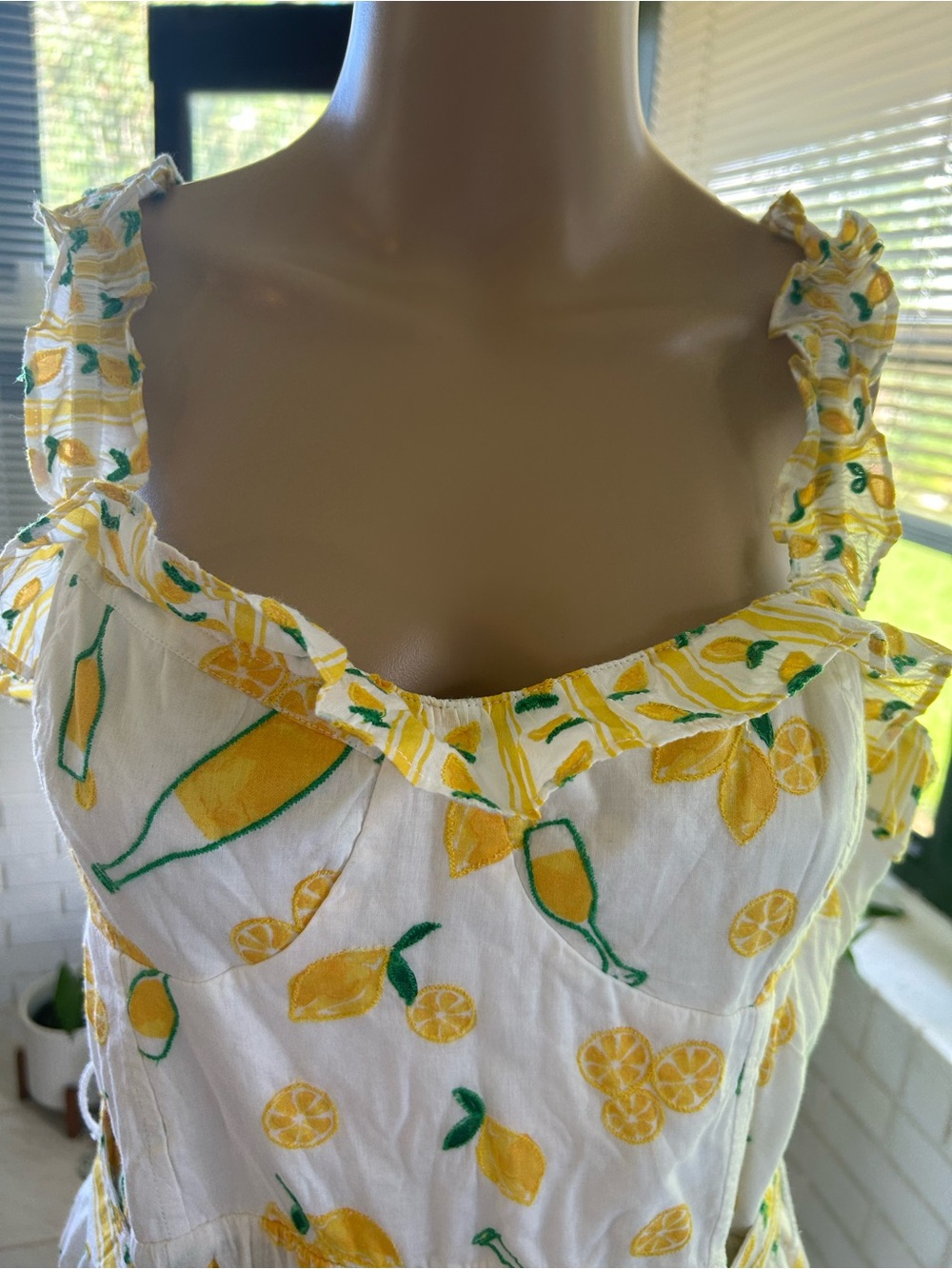 Show Me Your MuMu White Lemon-Print Ruffle Strap Dress